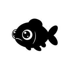 Cute Black Goldfish Silhouette with Big Eyes.