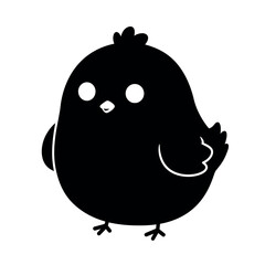 Cute black silhouette of a round baby chick.
