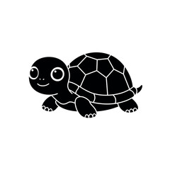 Cute Black Turtle Silhouette with Big Eyes and Shell Pattern.
