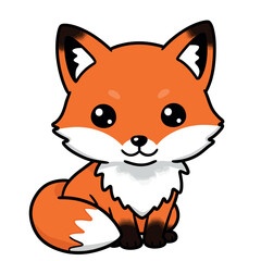 Cute cartoon fox with orange fur and white chest sitting.