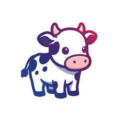 Cute Cartoon Cow with Spots and Small Horns Illustration.