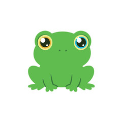 Cute cartoon green frog with big eyes and a friendly expression.