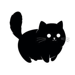 Silhouette of a Cute Black Cat with Big Eyes and Fluffy Tail.