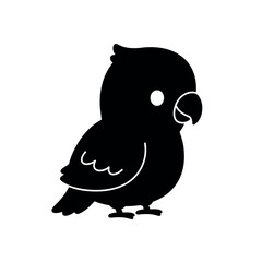 Silhouette of a Cute Cartoon Parrot with a Crest.