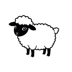 Stylized Black and White Illustration of a Sheep with Fluffy Wool.