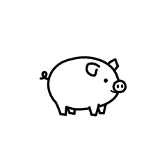 Simple Line Drawing of a Cute Piggy Bank Icon.