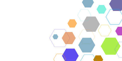 Abstract colourful hexagon banner background. Abstract hexagon background, molecular structure, geometric shape with hexagons. Vector illustration. 