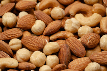 Nuts close-up. Almonds, cashews, hazelnuts. Product rich in minerals and vitamins. Healthy eating....
