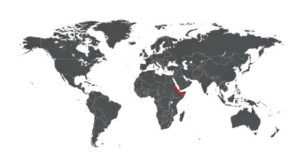 Naklejka premium World map with Red Sea highlighted, dark gray global atlas with red water accent, minimalist earth silhouette for logistics and shipping concepts