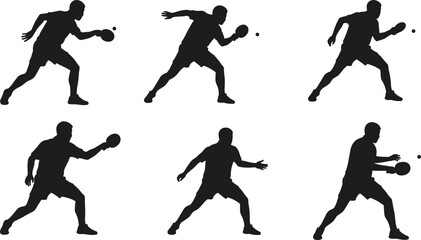 Table tennis silhouette, ping pong player, black vector illustration, paddle action pose, sports movement, isolated icon, dynamic athletic gesture