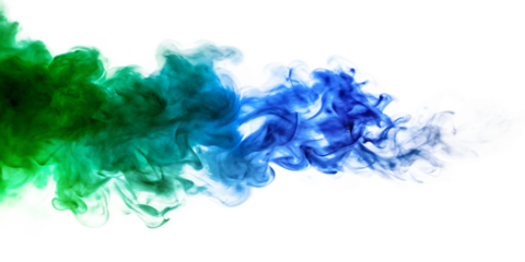 Green blue and white smoke swirling on isolated on a transparent background image