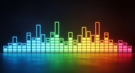 Obraz premium Vibrant neon equalizer sound wave display with rainbow colors