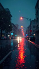 Abstract blurred headlights cutting through torrential rain and storm , night, fast