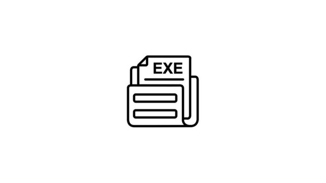 Black and white icon representing an executable file with the text EXE on a white background computer