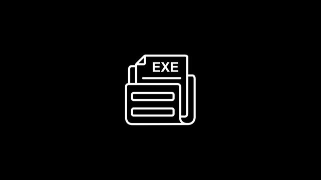 White outline icon of an EXE file on a black background executable file program file