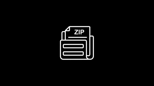 White outline icon of aZIP archive file document on a black background image photo