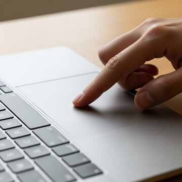 Finger interacting with laptop trackpad highlighting modern technology and user interface accessibility for seamless