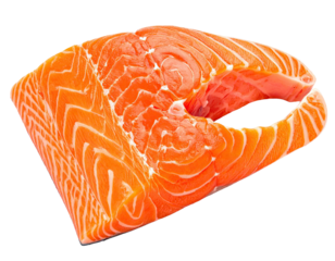Close-up of a raw, fresh cut salmon steak with a vibrant orange hue