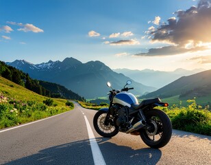 motorcycle on the road with mountains