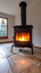 Modern wood burning stove in a room