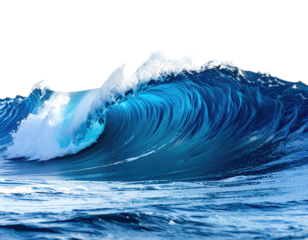 A crashing ocean wave, its turquoise water forming a dramatic curl