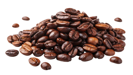 Roasted Coffee Beans Pile Isolated on Black Background Perfect for Coffee Lovers and Cafe Related Content