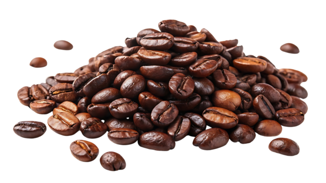 Roasted Coffee Beans Pile Isolated on Black Background Perfect for Coffee Lovers and Cafe Related Content