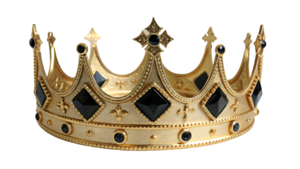Golden Crown with Black Jewels Isolated on Black Background Represents Royalty Power and Success Symbolic of Leadership