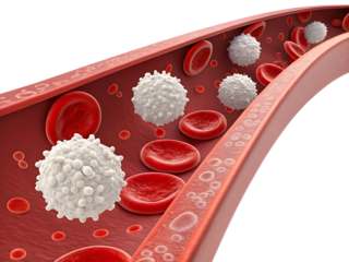 Blood Cells Flowing Through a Blood Vessel Red Blood Cells and White Blood Cells Medical Illustration