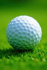 Intricate dimples, bright white golf ball close-up, background, course, white