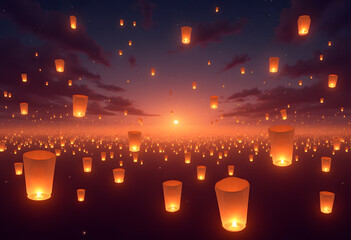 Infinite Lanterns Floating at Sunset Festival