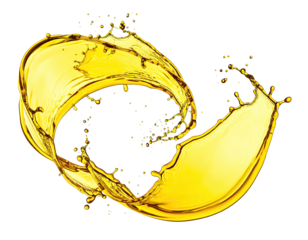 A vibrant, swirling, yellow liquid splash with highlights on a black background