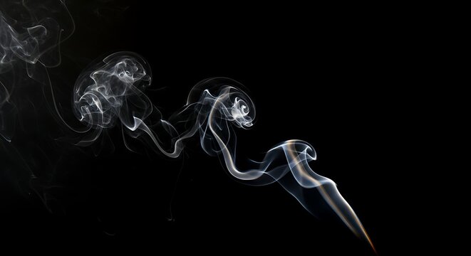 Elegant wisps of white smoke against a stark black background - Powered by Adobe