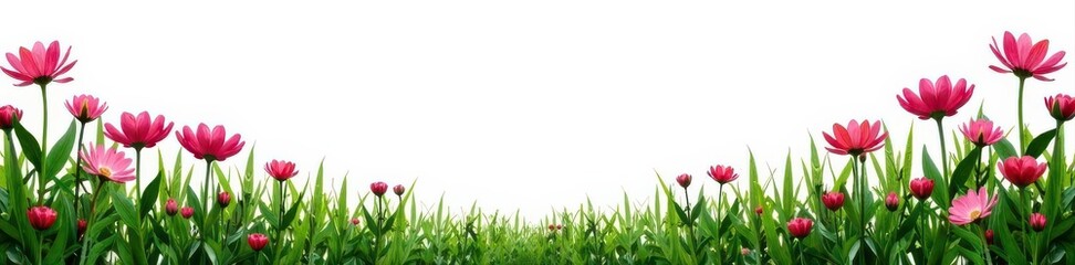 Lush ornamental grass, pink blooms, white background, pastel, ornamental grass