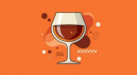 Elegant wine glass illustration on orange background for design projects