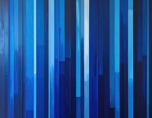 Vertical rows of blue and light blue painted wood panels in a abstract arrangement