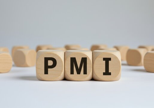 Three Wooden Cubes Spelling Out PMI for Business Concepts