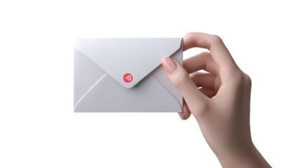 Elegant Hand Holding Smart Envelope with Wireless Communication Icon, Isolated on Black