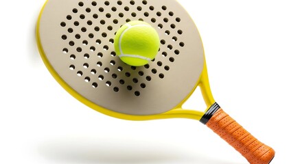 Paddle Meets Tennis – Yellow Perforated Racket with Ball on White