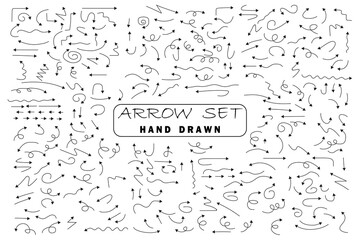 Hand Drawn Arrow Set Collection Curved, Doodle, Sketch Style Arrows