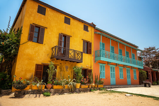 Colorful French colonial architecture on Goree Island near Dakar, Senegal