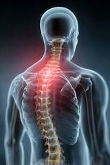 3D Medical Illustration of Human Spine with Herniated Disc – Realistic Back Pain Concept with Highlighted Vertebrae