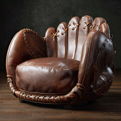 Oversized Baseball Glove Armchair – Vintage Leather Sports-Themed Accent Chair for Man Caves and Game Rooms