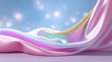 Elegant silk fabric draped with pastel colors, smooth shiny texture, luxurious soft material, flowing design, stylish backdrop for fashion and interior decor