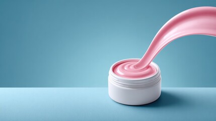 Elegant pink moisturizing cream in sleek white jar, hydrating skincare product with antiaging benefits, perfect for daily beauty and skincare routines