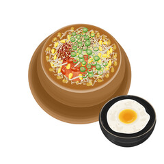 Vector Illustration Logo Clipart Kongnamul Gukbap with Egg Delicious Korean Soup
