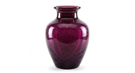 Elegant Amethyst Glass Vase with Smooth Curves and Reflective Surface.