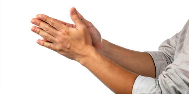 Man clapping hands gesture isolated on a white bac isolated on a transparent background.PNG.AI GENERATED