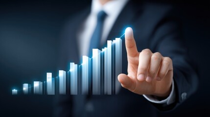 Professional business and technology growth concept featuring digital analytics, market success, innovative strategies, and corporate development for modern success