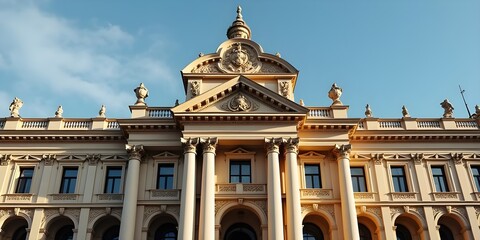 Majestic classical architecture under blue sky